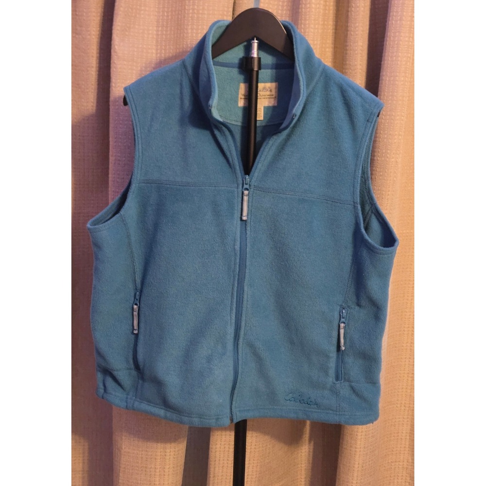 Cabelas Fleece Full Zip Vest Women's Size XL Blue Zip Pockets